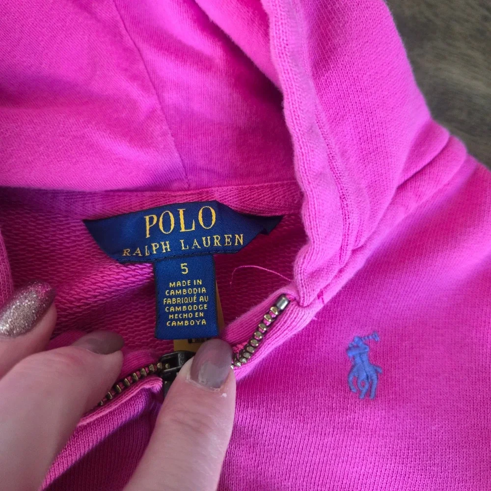 Polo Ralph Lauren Girls Pink Full Zip Hoodie‎ Sweatshirt Size 5 Pony Logo